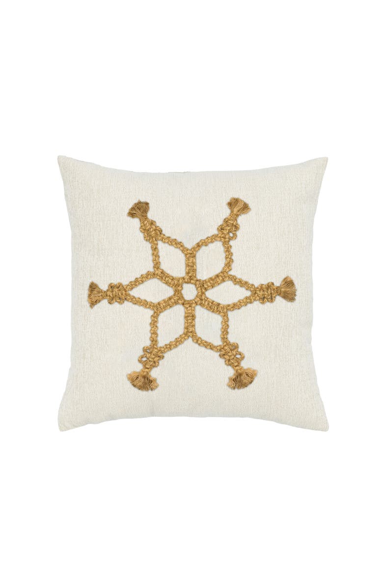 Elaine Smith Snowflake Gold Indoor & Outdoor Woven Accent Holiday Pillow, Main, color, Gold