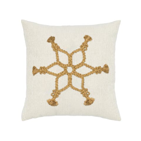 Snowflake Gold Indoor & Outdoor Woven Accent Holiday Pillow