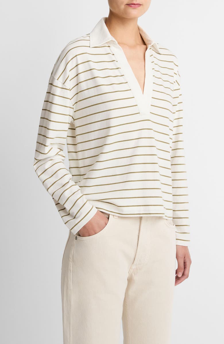 Vince Stripe Johnny Collar Polo, Alternate, color, Olive Stone Combo