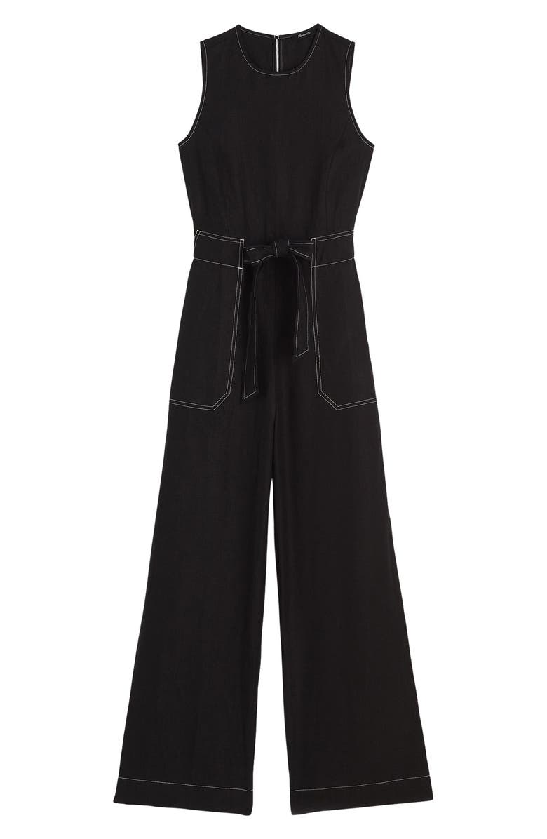Madewell Contrast Stitch Relaxed Linen Straight Leg Jumpsuit, Alternate, color,