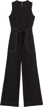 Madewell Contrast Stitch Relaxed Linen Straight Leg Jumpsuit