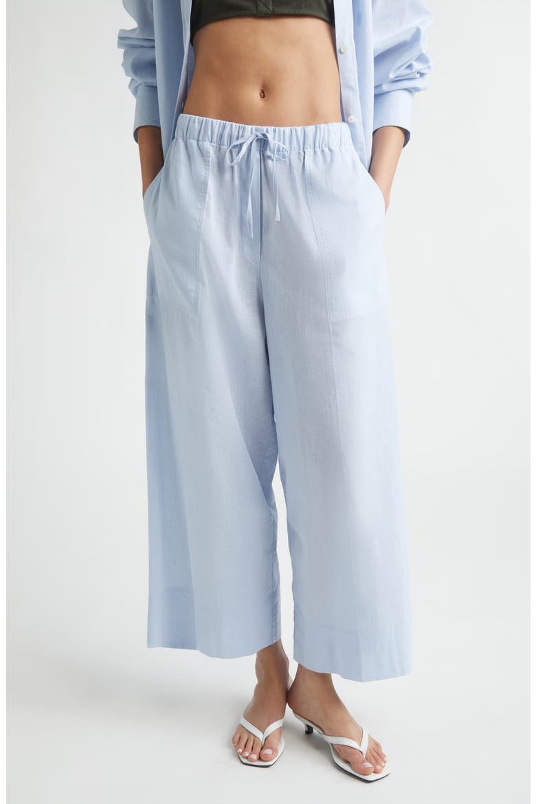Drawstring Cotton & Linen Wide Leg Pants, Main, color, SKY