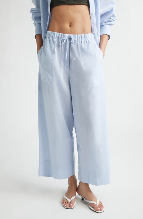 Drawstring Cotton & Linen Wide Leg Pants
