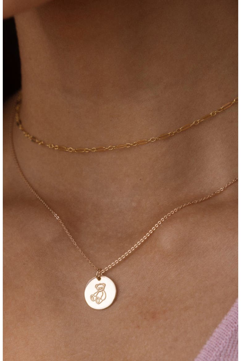Teddy Bear Disc Necklace, Alternate, color, Gold Filled