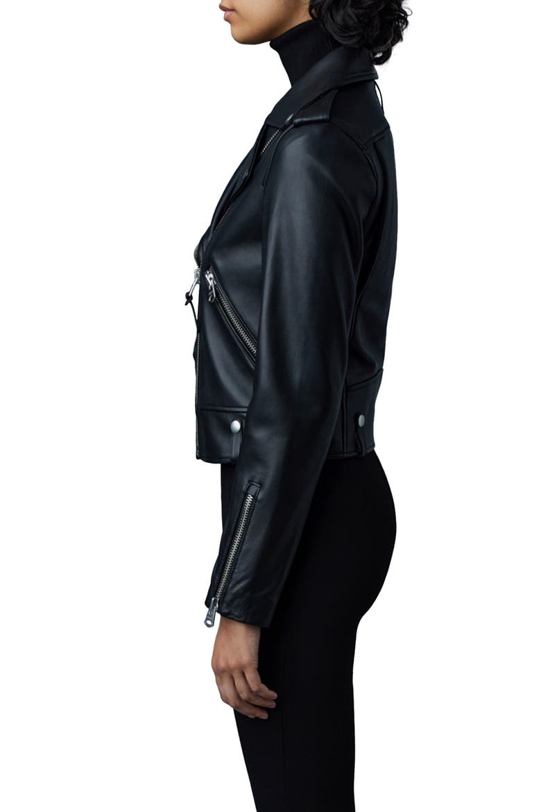 Baya Leather Moto Jacket, Alternate, color, BLACK