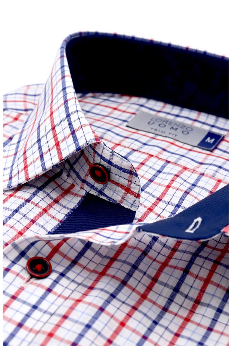 Check Print Trim Fit Long Sleeve Cotton Button-Up Shirt, Alternate, color, WHITE/ NAVY/ RED