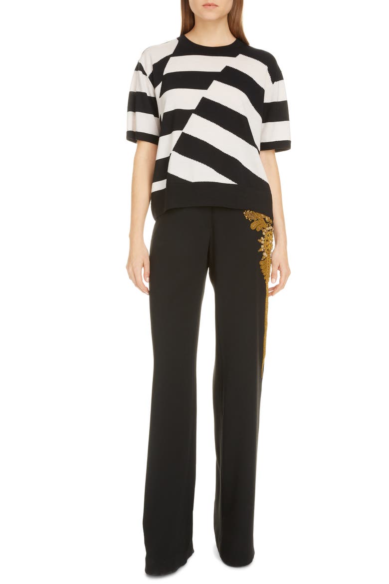 Pantery Embroidered Wide Leg Pants, Alternate, color, BLACK