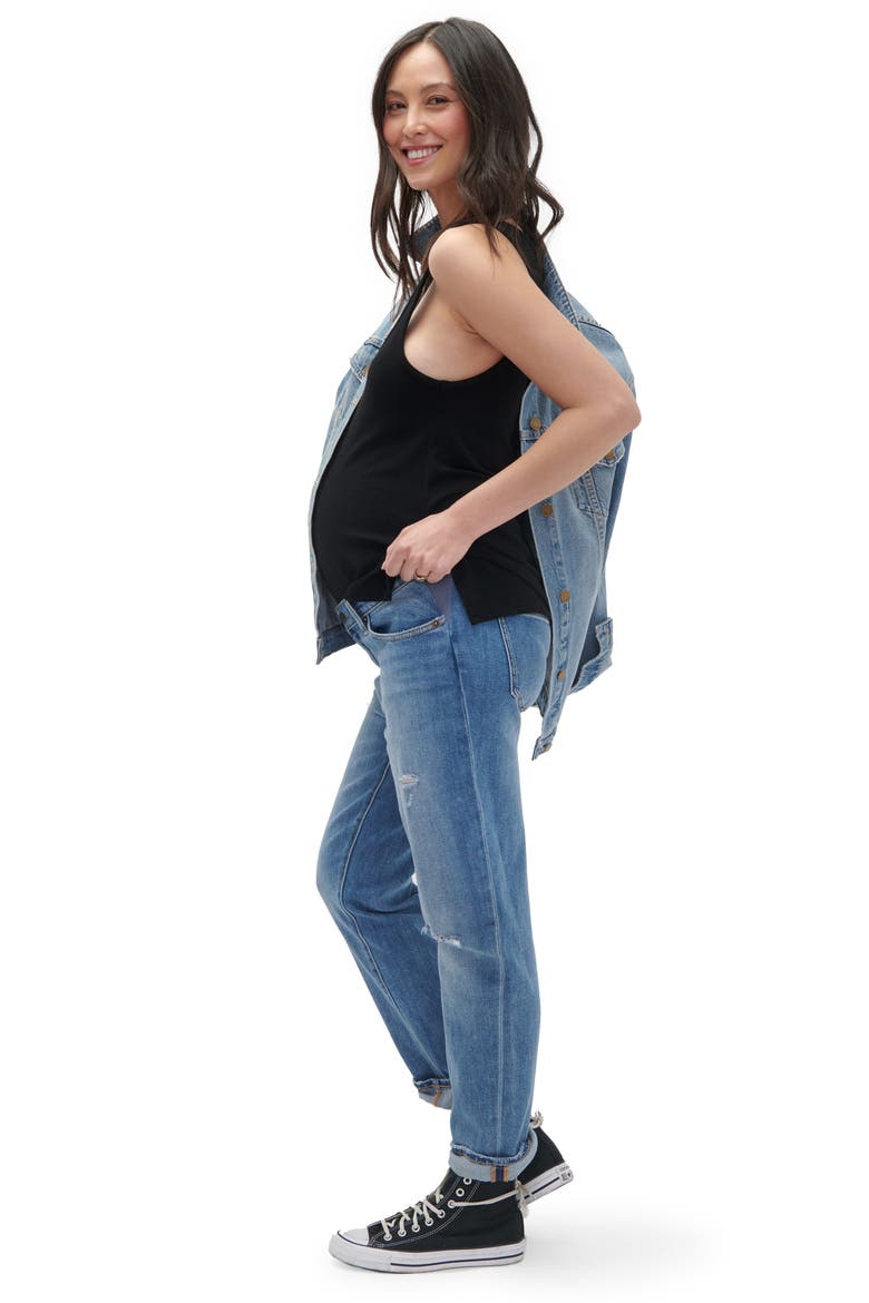 The Under the Bump Boyfriend Maternity Jeans, Alternate, color, DESTROYED LIGHT WASH