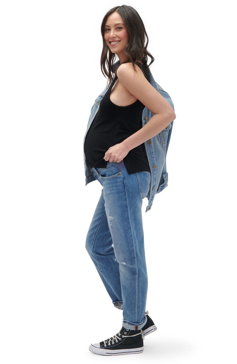 HATCH The Under the Bump Boyfriend Maternity Jeans, Alternate, color, Destroyed Light Wash
