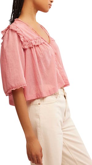 Luna Ruffle Semisheer Cotton Blend Top