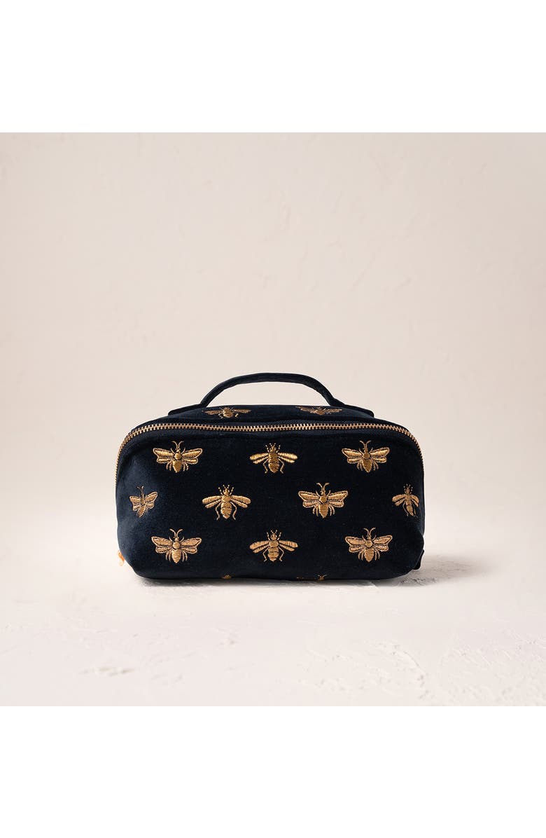 Elizabeth Scarlett Honey Bee Velvet Open Flat Makeup Bag, Main, color,