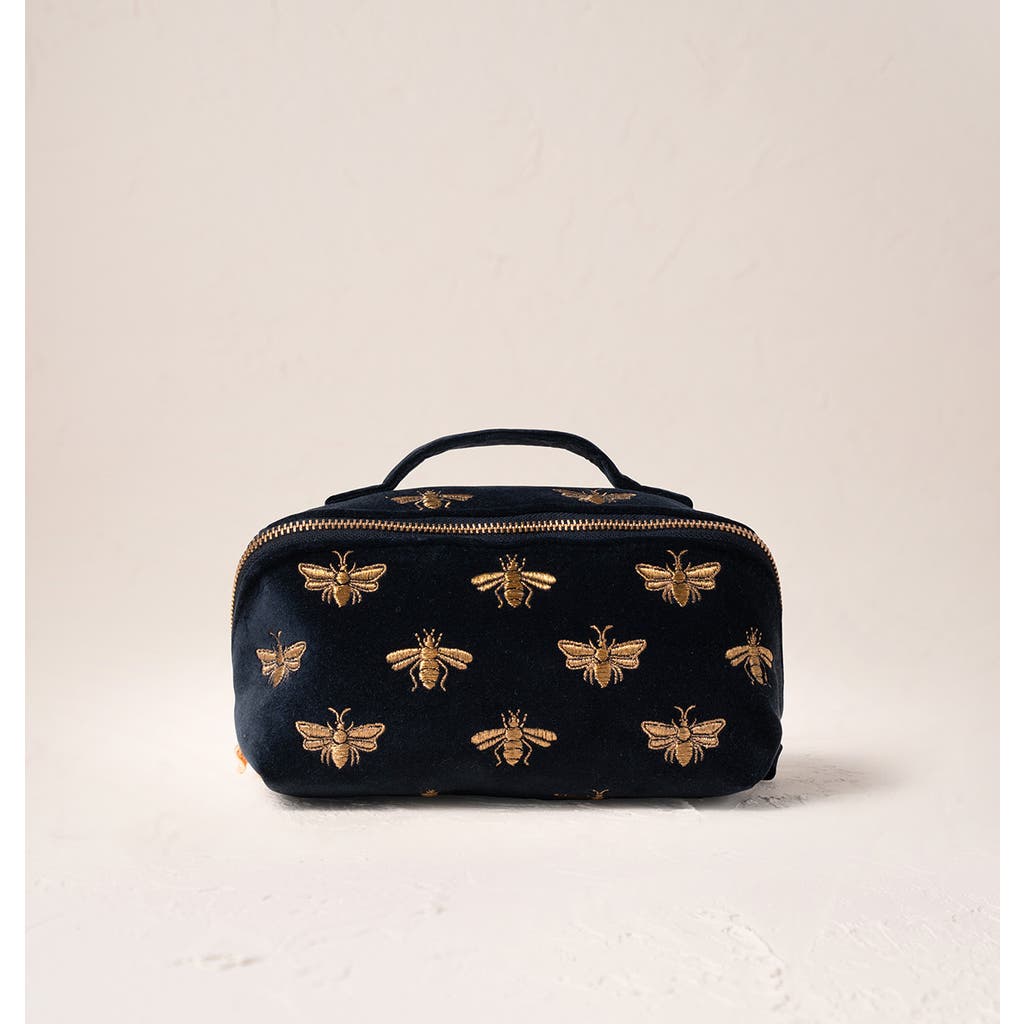 Elizabeth Scarlett Honey Bee Velvet Open Flat Makeup Bag In Black