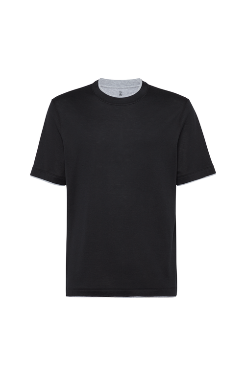 Brunello Cucinelli Jersey T-shirt With Contrasting Profiles In Black