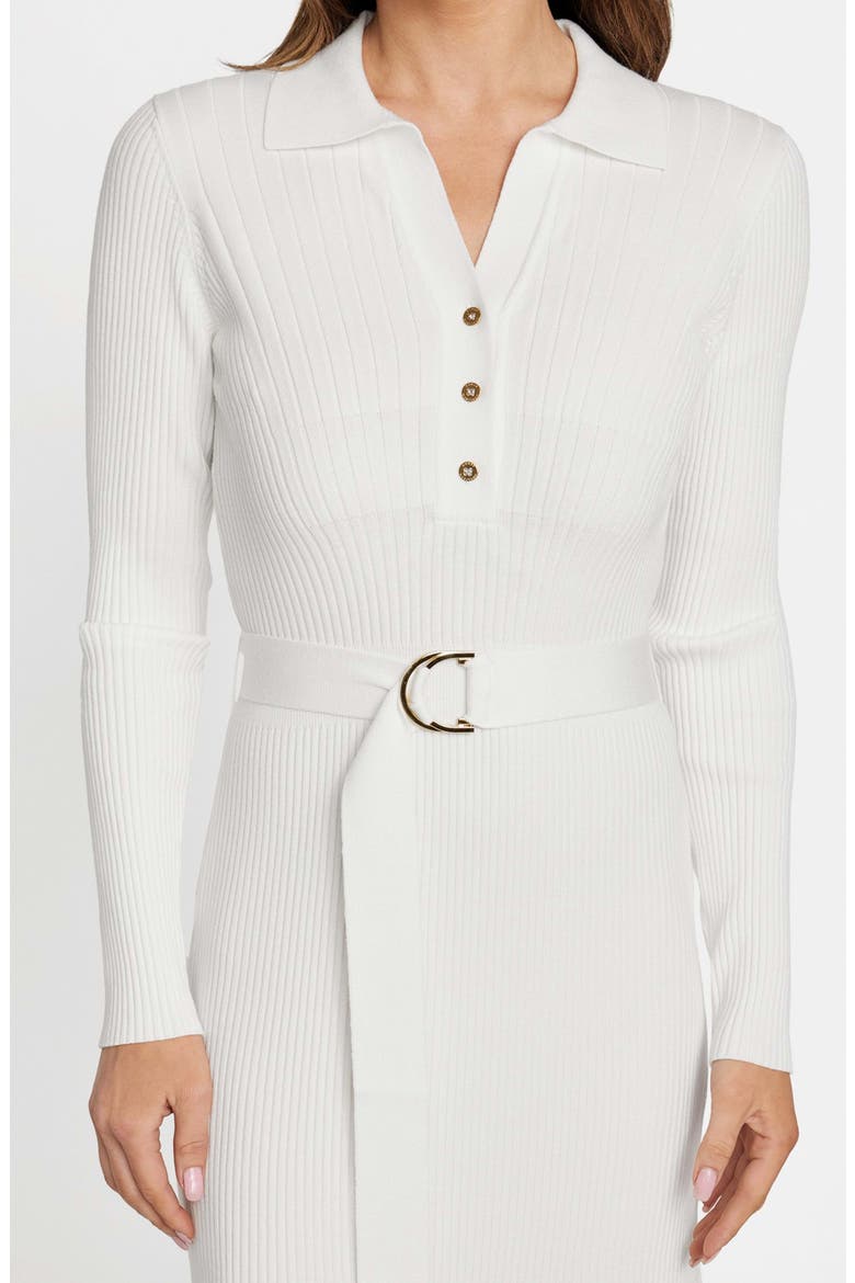 Agathe Rib Polo Midi Sweater Dress, Alternate, color, WHITE
