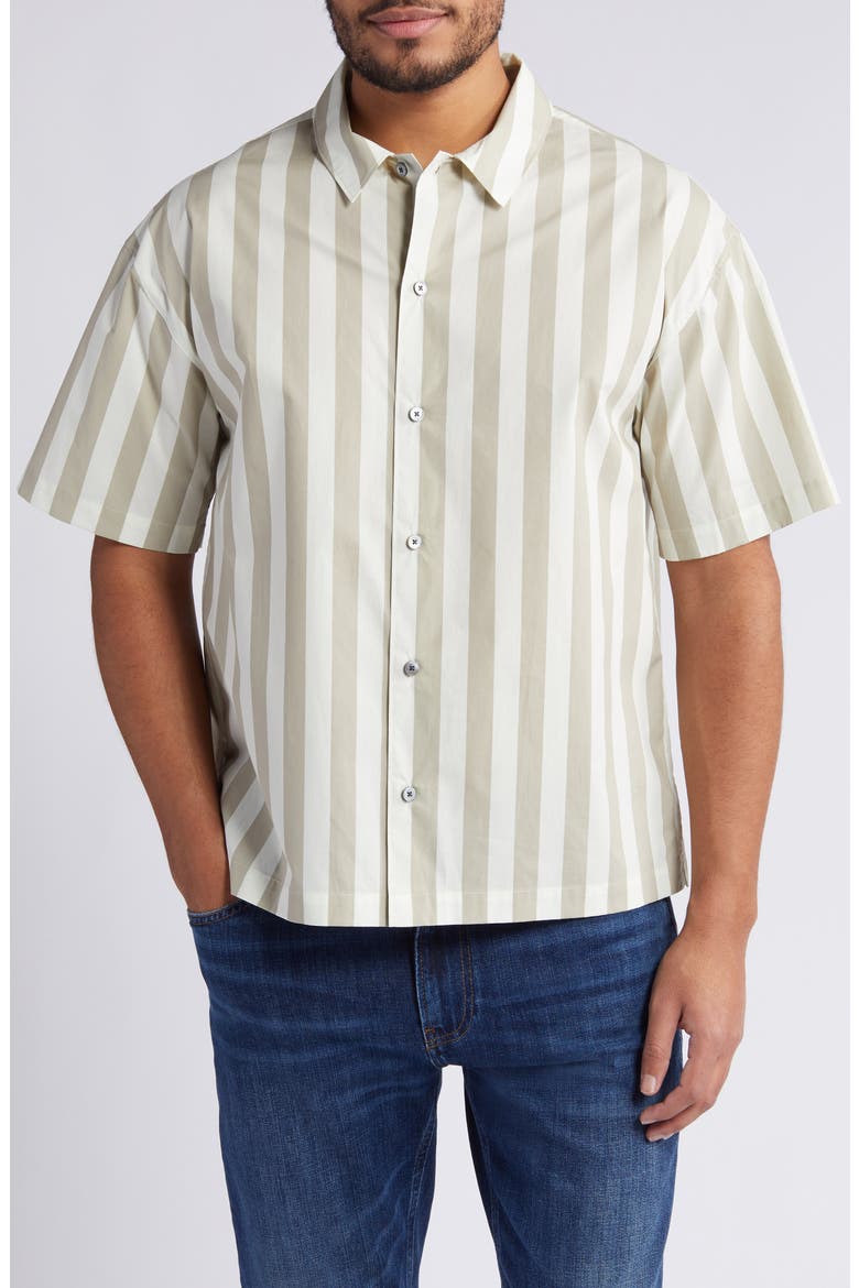 Stripe Camp Shirt, Main, color, SMOKE BEIGE STRIPE