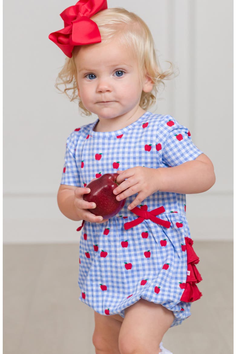 Apple Orchard Ruffle Cotton Bubble Romper, Alternate, color, BLUE