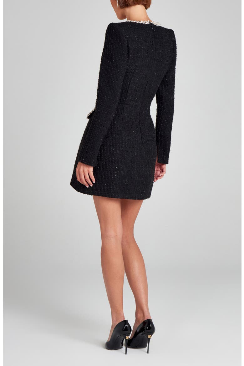 Natalie Metallic Tweed Minidress, Alternate, color, BLACK