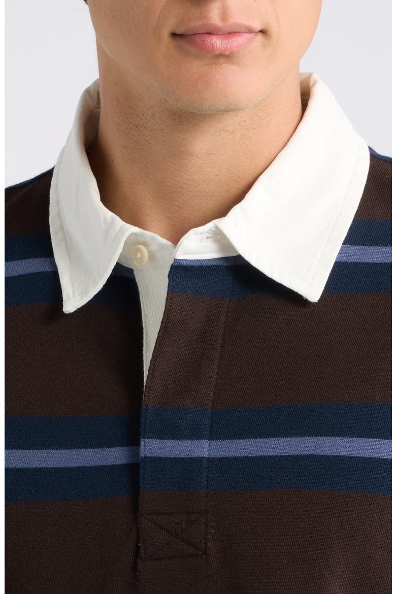 Rowhill Rugby Mirror Stripe Long Sleeve Polo, Alternate, color, BROWN / BLUE