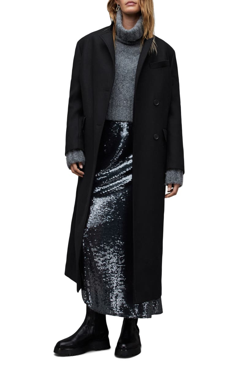 AllSaints James Wool Blend Longline Coat, Main, color, 