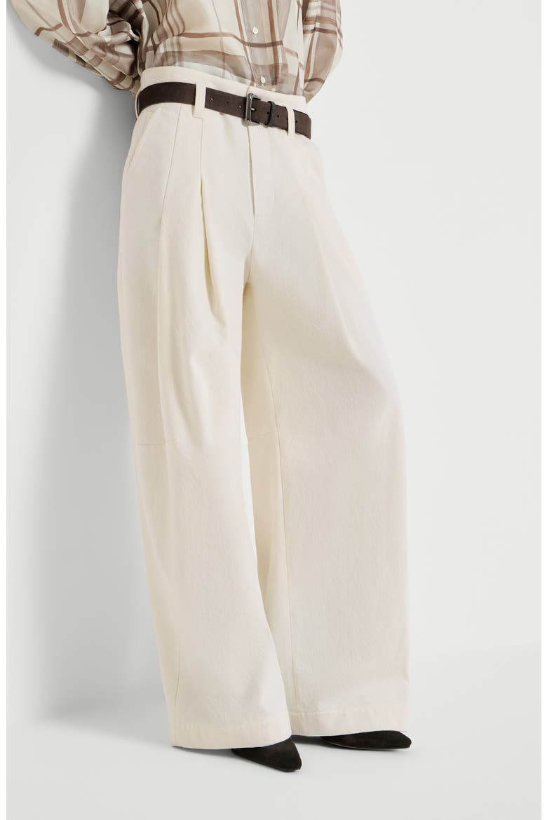 Dyed cotton and wool wrinkled denim five-pocket baggy trousers with monili, Alternate, color, Panama