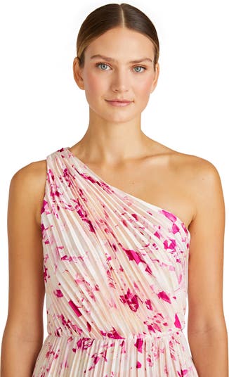 ML Monique Lhuillier Alina Pleated One-Shoulder Cocktail Dress