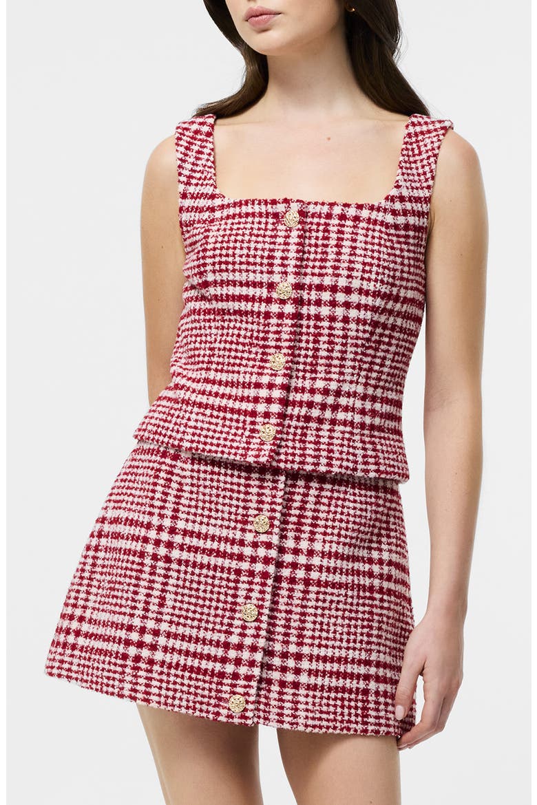 Houndstooth Check Button-Up Vest, Main, color, SCARLET MULTI