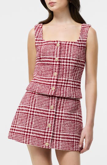 French Connection Houndstooth Check Button-Up Vest in Scarlet Multi at Nordstrom Rack, Size 12