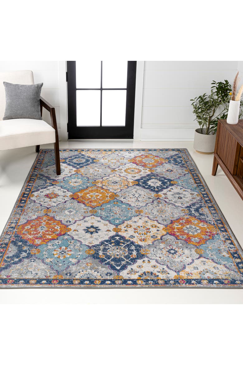 Kirman Bohemian Medallion Area Rug, Alternate, color, Light Gray/Blue/Orange