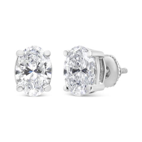 14K White Gold 1.00 Ct Lab Grown Oval Solitaire Diamond Stud Earrings