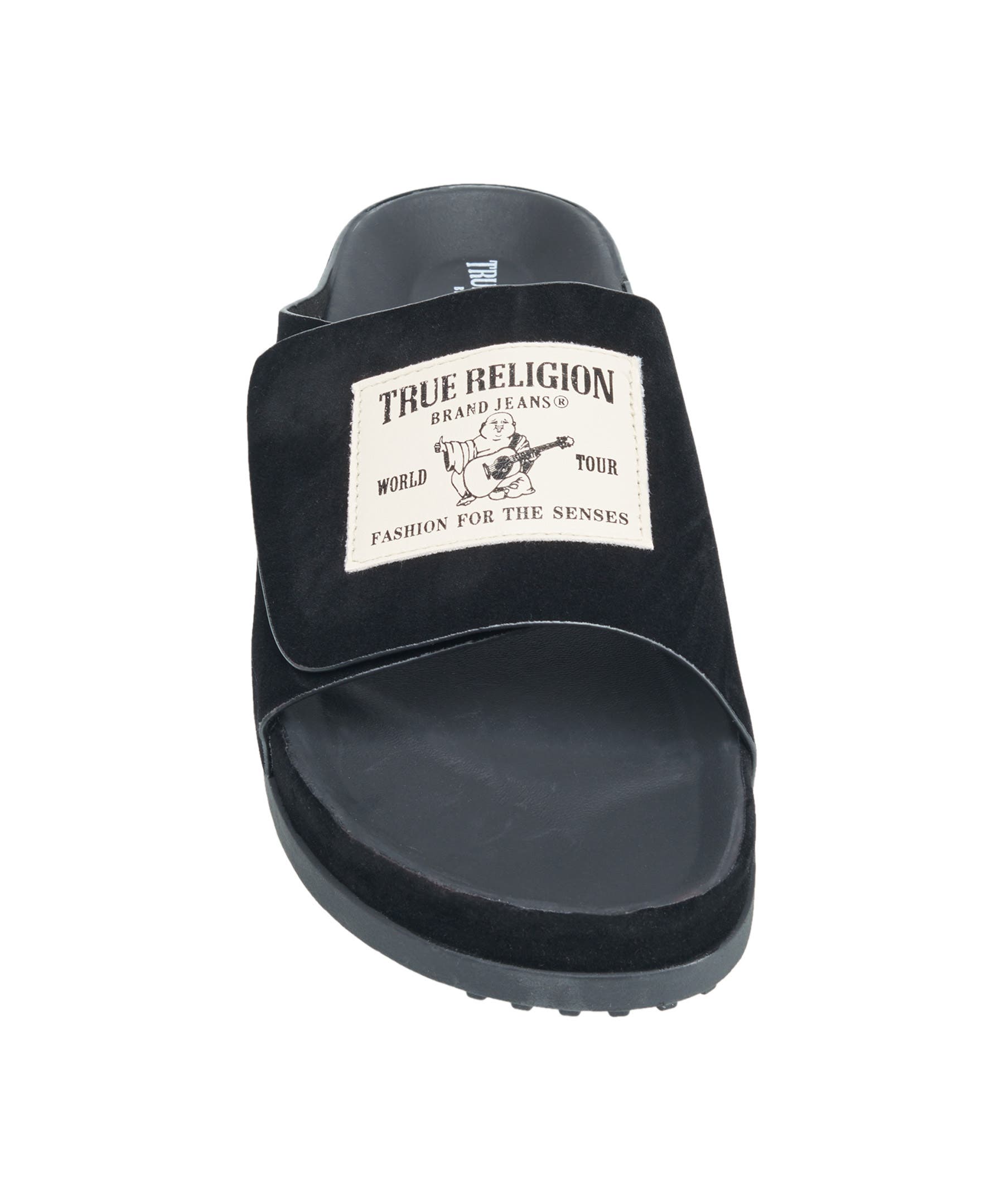 True Religion Cudi Velcro Strap SRS Logo Patch Sandal, Alternate, color, Black