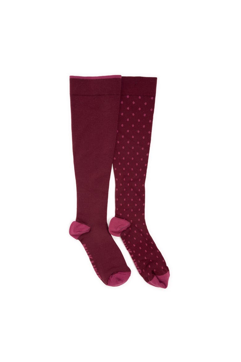 Nylon Blend Compression Socks 2 Pair Pack Wide Size, Main, color, Burgundy