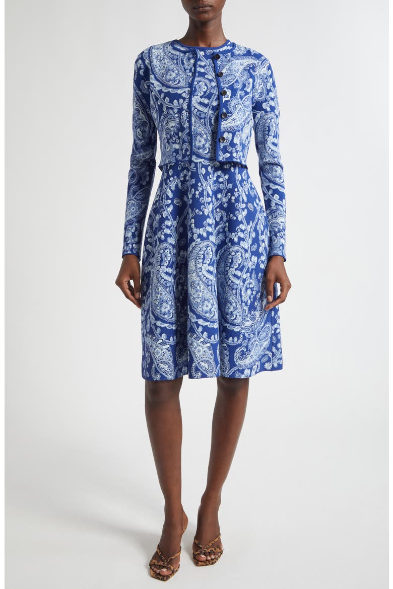 Paisley Jacquard Sweater Dress, Alternate, color, MULTICOLOUR ON BLUE BASE