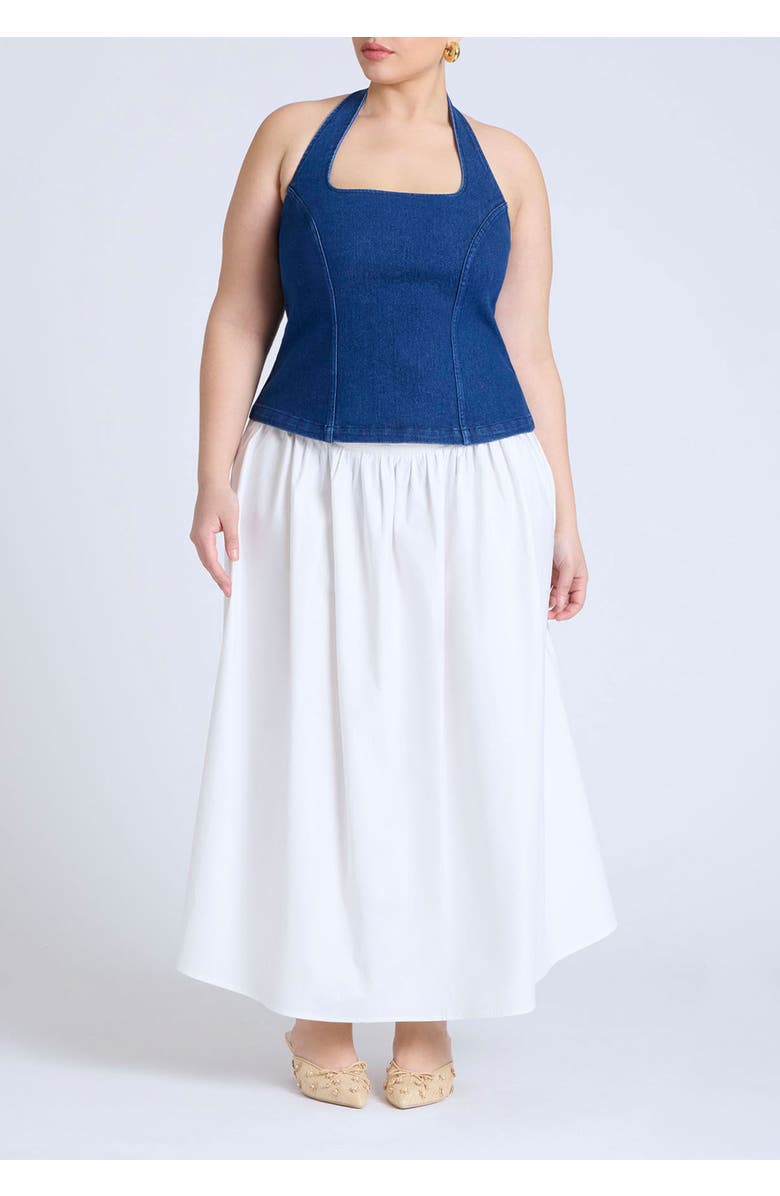 ELOQUII Comfort Stretch Denim Halter Top, Alternate, color, 