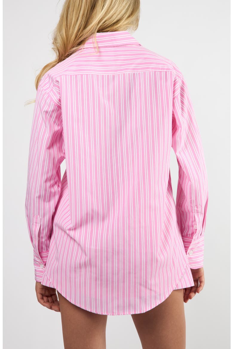 Seaside Stripe Cotton Blend Button-Up Shirt, Alternate, color, PINK