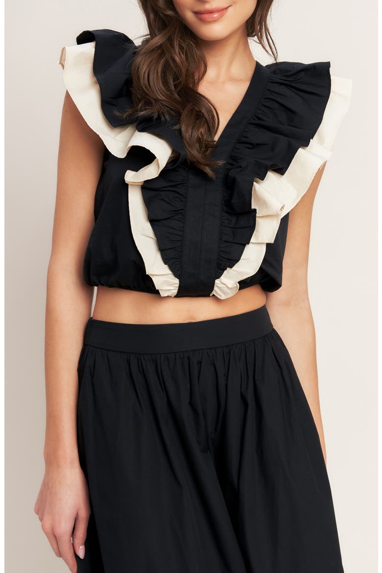 Ruffle Crop Top, Main, color, BLACK CREAM