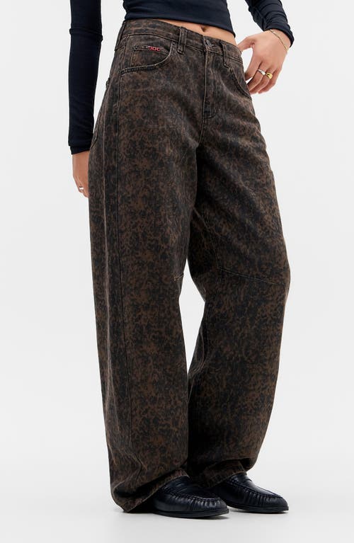 Bdg Urban Outfitters Logan Ocelot High Waist Baggy Wide Leg Jeans In Brown