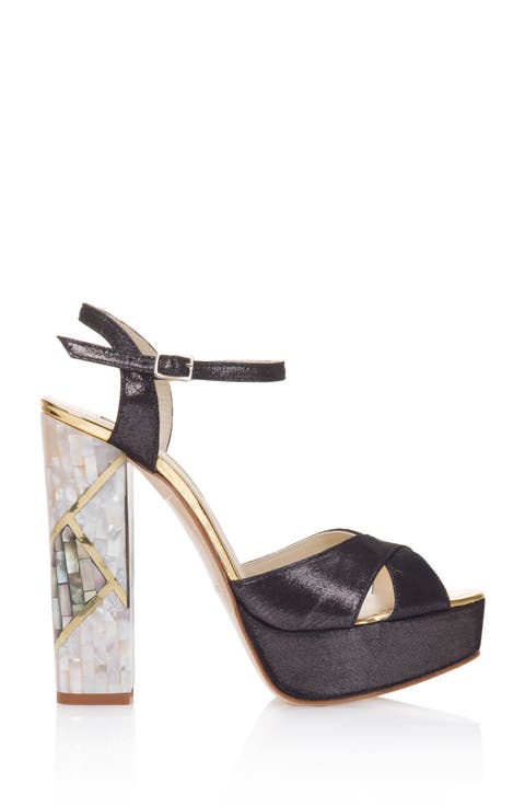 Cher Noir Ankle Strap Pearl Heel Sandal