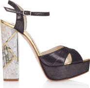 Freya Rose Cher Noir Ankle Strap Pearl Heel Sandal