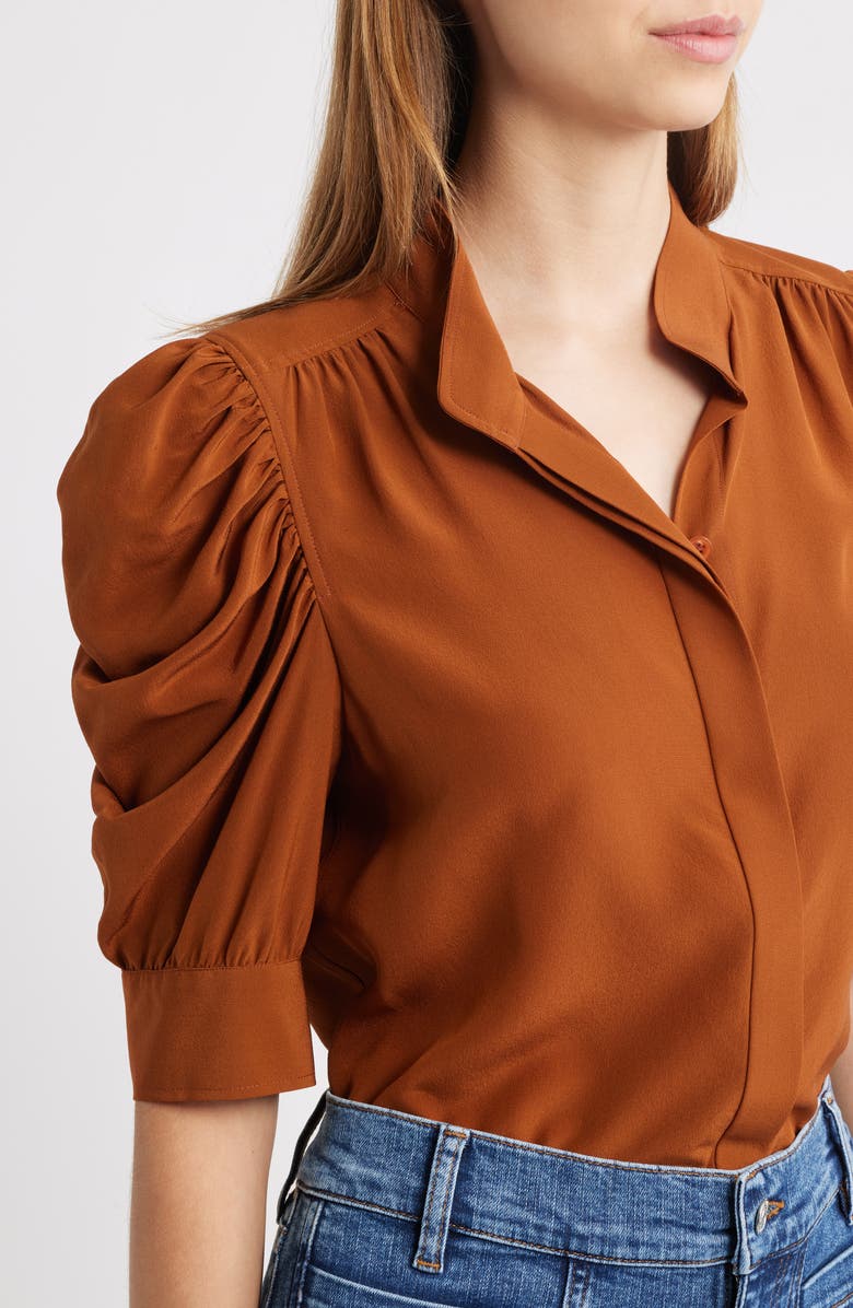 FRAME Gillian Silk Button-Up Shirt, Alternate, color, Rust