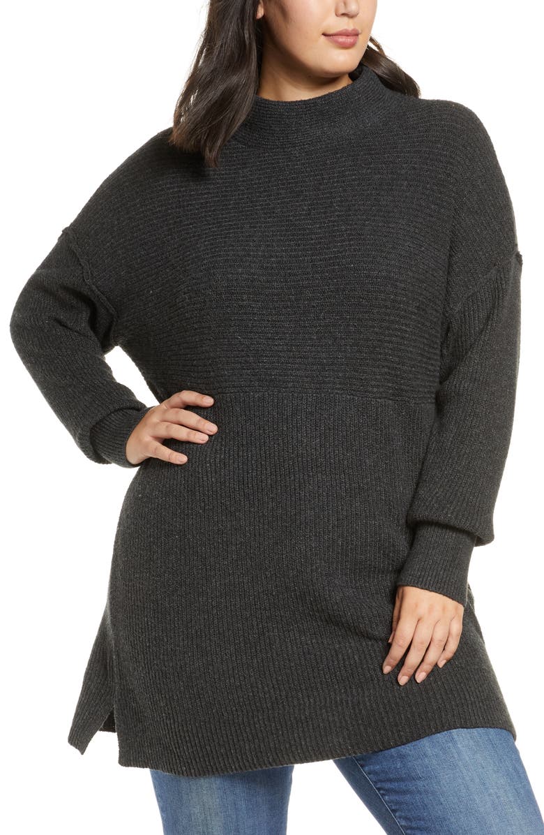 Caslon<sup>®</sup> Mix Rib Cotton Blend Tunic Sweater, Main, color, 