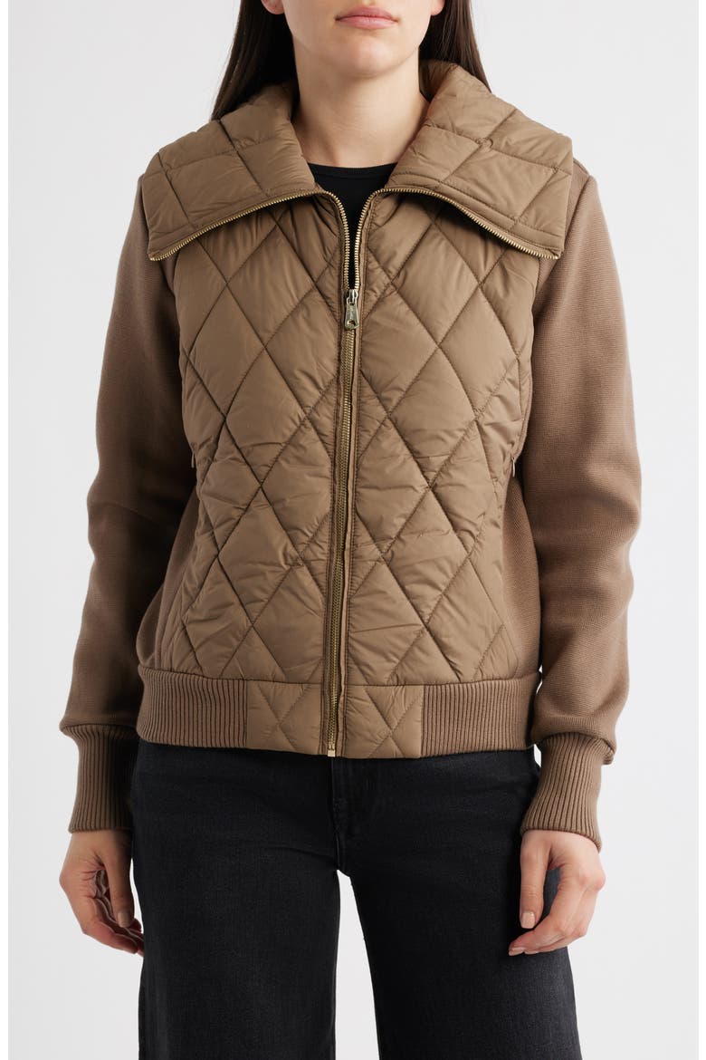 Mixed Media Knit & Quilted Jacket, Alternate, color, SHITAKE