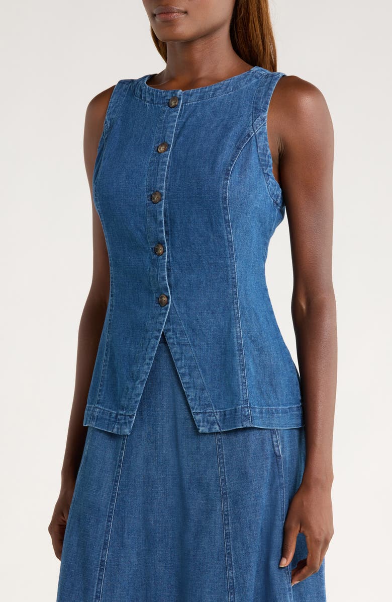 Marine Layer Charlie Denim Cutaway Vest, Alternate, color, Medium Wash