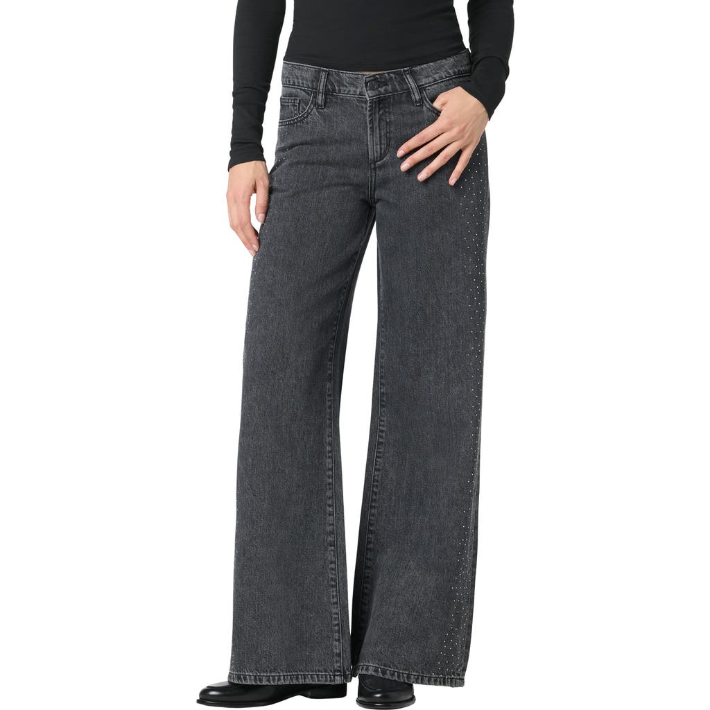 Joe's Crystal Embellished Low Rise Wide Leg Jeans In Gray