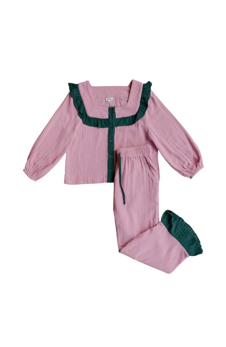 TBCo Cotton Cropped Leg Ruffle Pajamas, Main, color, Pink Ruffle
