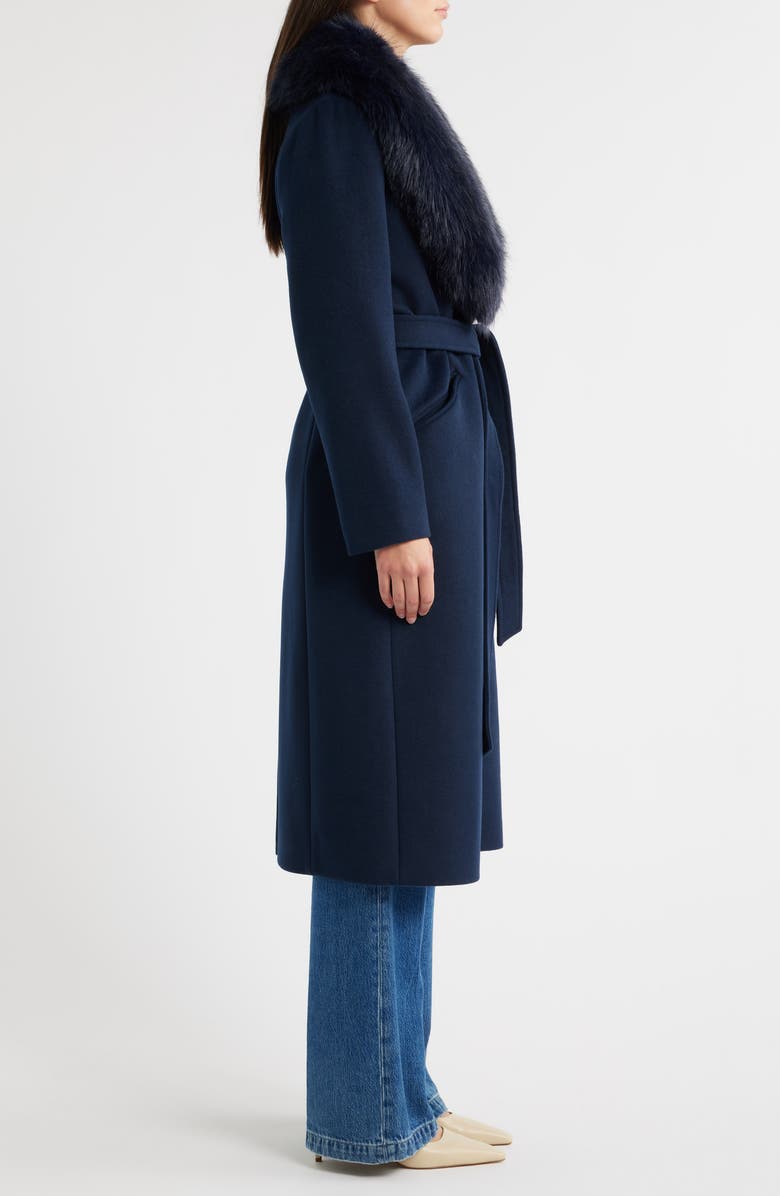 Michael Kors Belted Longline Coat with Faux Fur Collar, Alternate, color, Midnight