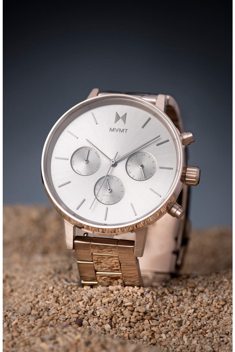 MVMT Nova Chronograph Bracelet Watch, 38mm, Alternate, color, BEIGE GLD/LT GREY/BEIGE GLD