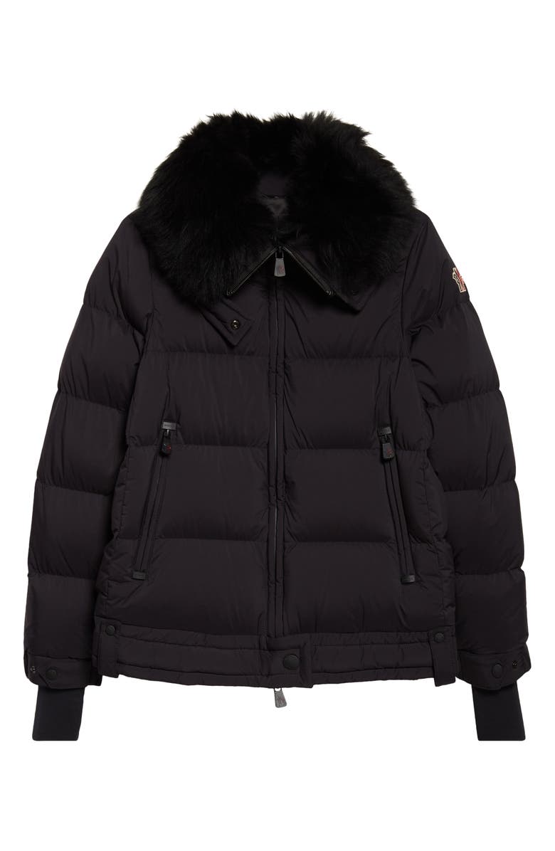 Moncler Grenoble Arabbas Genuine Shearling Collar Down Jacket, Alternate, color, Black