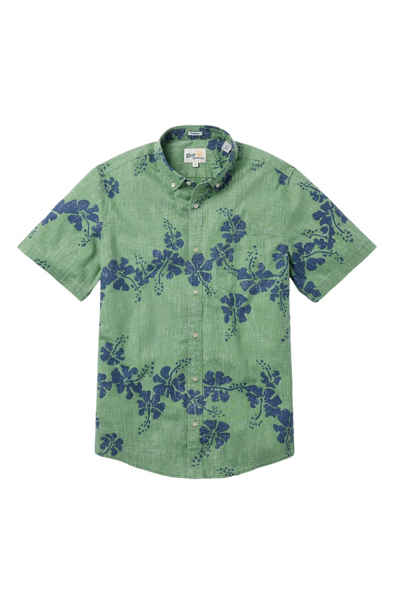Reyn Spooner 50th State Tailored Fit Short Sleeve Button Down Shirt, Main, color, Jade