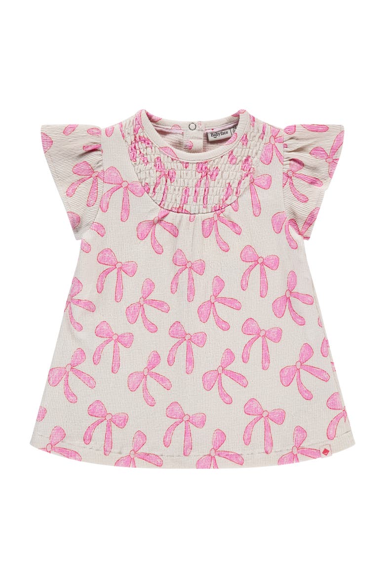 Bow Print Short Sleeve Dress, Main, color, Ivory