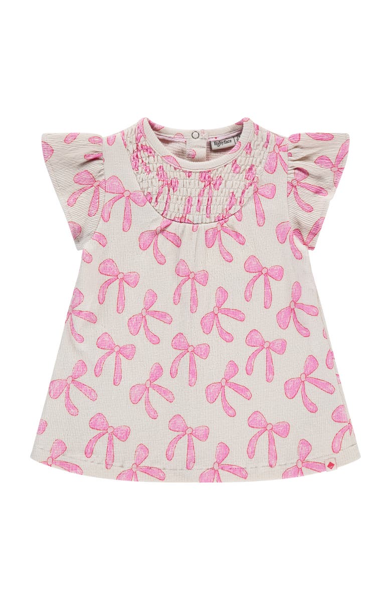 BABYFACE Bow Print Short Sleeve Dress, Main, color, Ivory